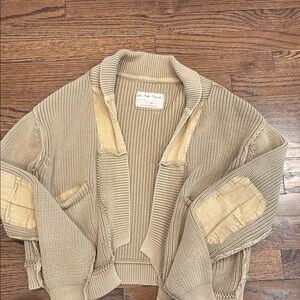 We The Free Taupe Cropped Ribbed Cardigan XS
